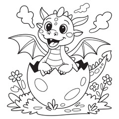 cute little dragon Coloring Pages
with Black and white vector
illustration