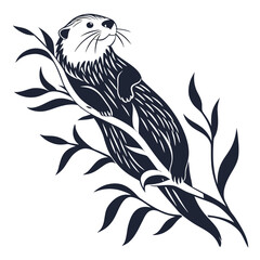 Otter floating with seaweed wrap silhouette