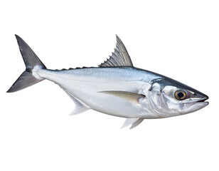 A sleek and shiny fish with a streamlined body glistening under natural light, showcasing its vibrant scales and fins.