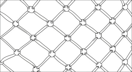 Fototapeta premium Hand-drawn monochrome sketch of a rope net pattern. Seamless vector illustration of an intricate grid with knots for background or texture