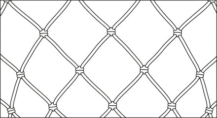 Naklejka premium Monochrome digital illustration of a hand-drawn knotted net, a seamless and repeating geometric grid pattern background