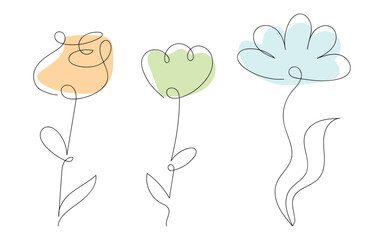 Three flowers in a single line drawing style