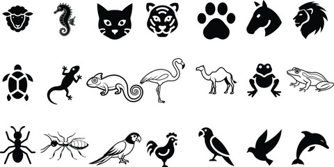 Obraz premium Collection of animal icons in silhouette on white background wildlife creature