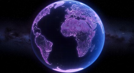 Digital Earth: A Futuristic and Glowing Planet with Illuminated Cities at Night in Space.