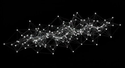 Network of interconnected nodes and lines on a dark background.