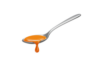 Isolated Spoon with Orange Liquid Drip, Food Photography for Culinary and Recipe Illustrations