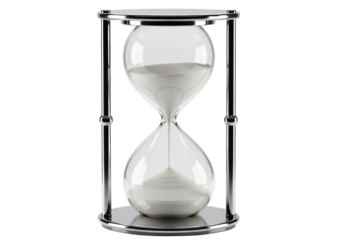 Isolated hourglass timer, time passing concept and counting minutes, time is running out fast