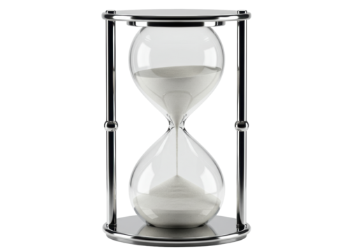 Isolated hourglass timer, time passing concept and counting minutes, time is running out fast