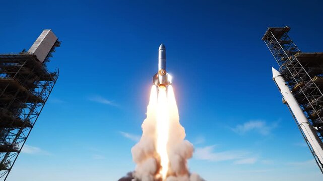 launching a rocket with the Bitcoin logo