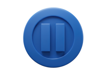 Isolated blue pause button symbol, an icon representing stopping media and music playback