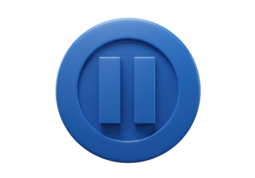Isolated blue pause button symbol, an icon representing stopping media and music playback