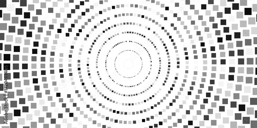Poster radial halftone gradient background. dotted concentric texture with fading effect. black and white c