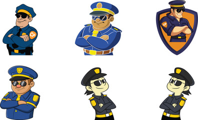 Six Cartoon Police Officers With Sunglasses law enforcement security