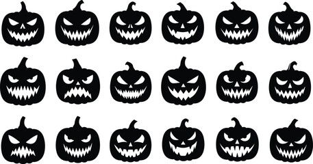 Halloween jack-o’-lantern faces, pumpkin silhouette vector, spooky carved pumpkin artwork, scary Halloween design, isolated festive illustration, decorative seasonal graphic