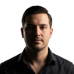 Dramatic portrait of a man with intense gaze and shadowed face lighting