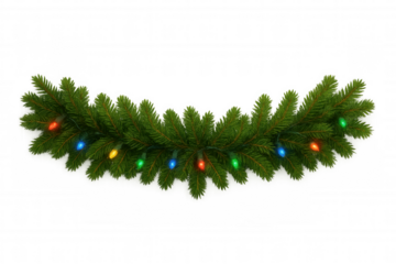 Christmas garland with colorful string lights creating a festive holiday decoration, transparent background