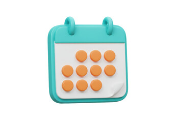 Isolated Calendar page with orange circles, reminder, dates, schedule and important day