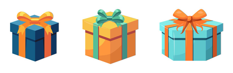 Three colorful gifts for holiday celebrations illustration