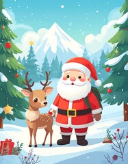 Santa and reindeer in snowy landscape (1)