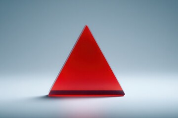 Fototapeta premium Red triangular prism made of translucent material, illuminated with soft lighting, showcasing geometric shapes and reflections, ideal for modern design concepts and artistic presentations