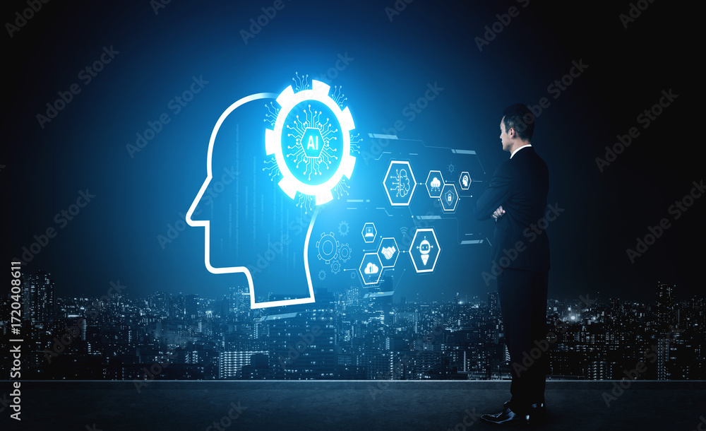 Poster ai integrated with human cognition, supporting decision-making, automation, robotics, data analysis,
