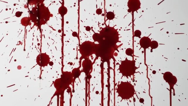 A stark visual poem of crimson blood splatter against a pristine white canvas evoking raw emotion and intensity with a