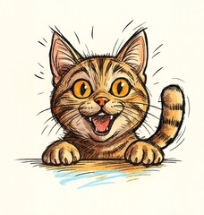 Ilustración de gato simpático y tierno sonriendo felizmente