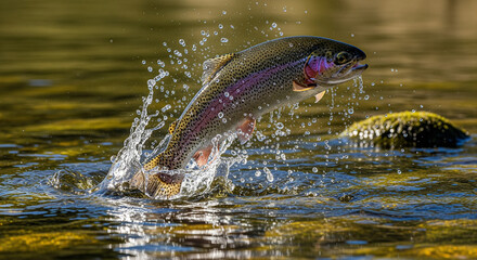 Obraz premium A fish swims in a park fountain, its fin breaking the tranquil water