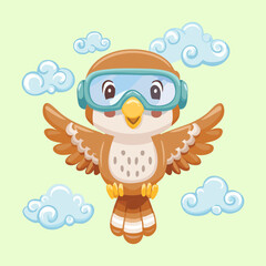 Adorable Owl Character Wearing Aviator Goggles and Ready to Fly into the Sky