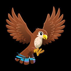 Powerful Hawk Bird Character in a Dynamic Flight Pose with Its Wings Spread Wide