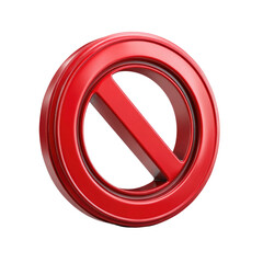 A 3D rendered red circle with a diagonal line across it, signifying prohibition or cancellation. background removed