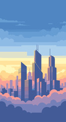 Obraz premium Modern metropolis skyline with skyscrapers at sunset