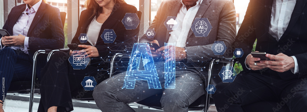 Poster ai assistant brain processor with llm technology, big data, machine learning, generative ai for busi