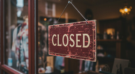 Red closed sign hanging on a glass door of a store during the day