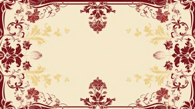 Elegant vintage floral border design with rich crimson and gold botanical elements creating a luxurious and ornate frame for invitations or announcements.