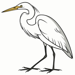 Flying Egret Bird Silhouette Vector Illustration on White Background, Egret in Flight Silhouette, Bok Pakhi Flying Pose Vector, Minimal Bird in Air Clipart