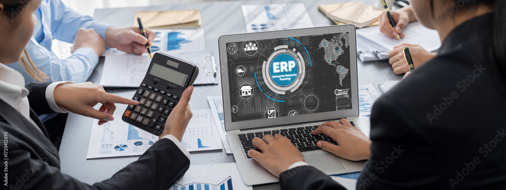 Poster business intelligence and data analysis concept. analyst team working on financial data analysis das