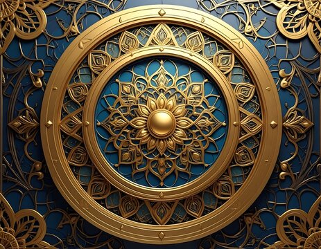 Ornate golden mandala on dark background (1)