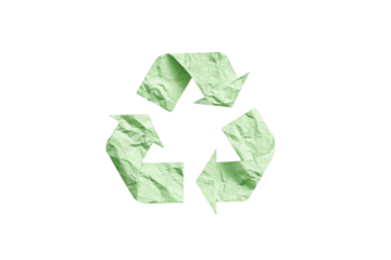 A paper recycling symbol with a green background