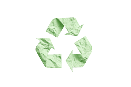 A paper recycling symbol with a green background