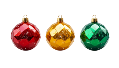 Christmas Ornament Balls PNG Transparent Red Gold Green Faceted Holiday Decoration Festive Hanging Bauble Clipart Download
