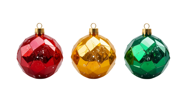 Christmas Ornament Balls PNG Transparent Red Gold Green Faceted Holiday Decoration Festive Hanging Bauble Clipart Download