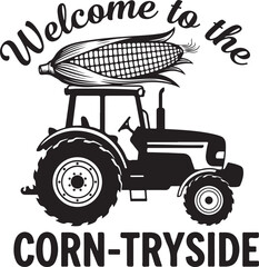 Welcome to the corn-tryside tractor with corn on top farm rustic countryside rural agricultural harvest season celebration isolated on transparent background