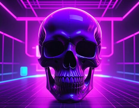 Shiny skull in neon glow - Powered by Adobe