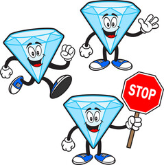 Diamond Mascot Set 03, Hand Drawn illustrations of Credit Card Mascots in various poses.