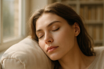 Fototapeta premium Peaceful Afternoon Nap by the Window at Home