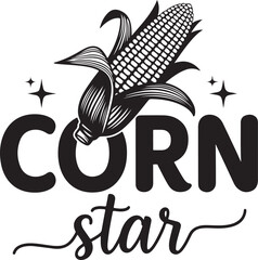 Corn star rustic farmhouse design with corn cob and stars for harvest and country lifestyle themes isolated on transparent background