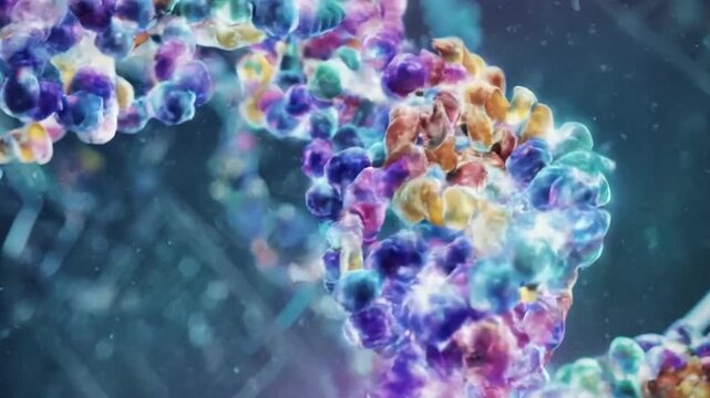DNA strand: A vibrant and intricate representation of a DNA strand, with a mesmerizing array of colors, symbolizes life's fundamental building block.