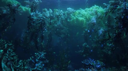 Underwater paradise: Dive into an aquatic world with vibrant coral and flourishing algae, where the sunlight dances on the seabed, creating a spectacle of serenity and marine beauty.