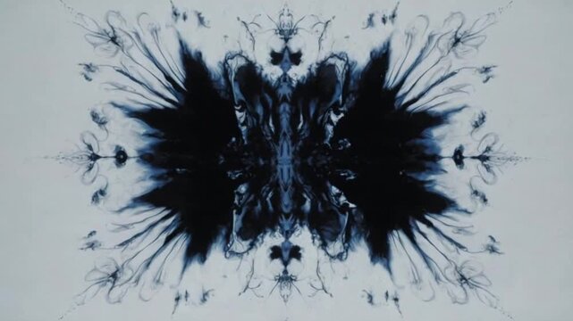 Ink blot symmetry: The artistry of abstract inkblot in a mirror-like display of balanced beauty. An ode to patterns and shapes, conveying the magic of perception and introspection.